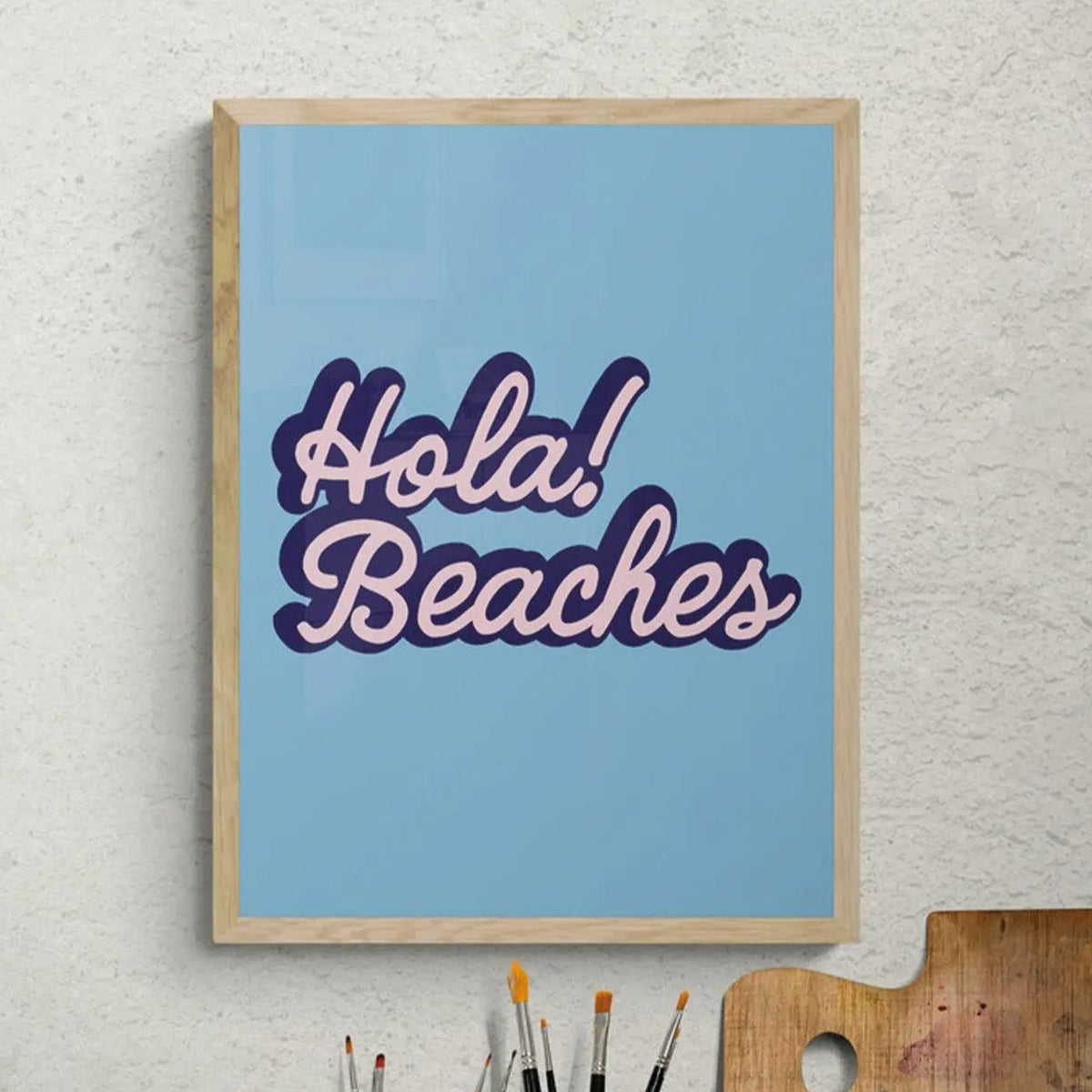 Hola Beaches (Azure Blue) Word Art Print - Framed - Beach House Art