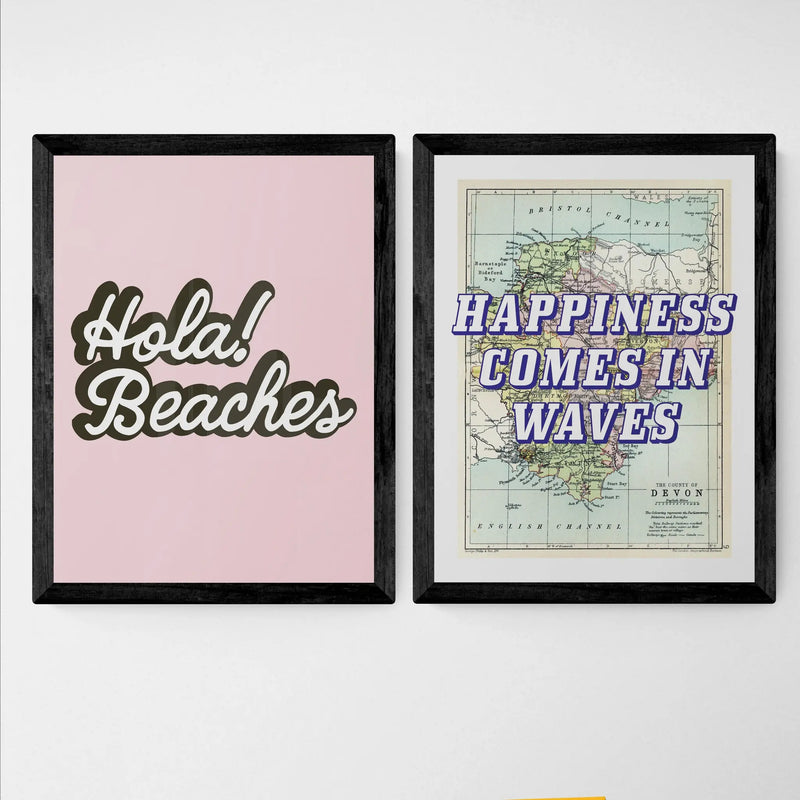 Hola Beaches (Blush Pink) Word Art Print - Unframed - Beach House Art