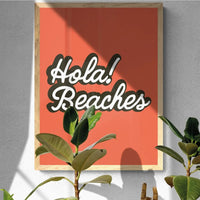 Hola Beaches (Orange Sun) Word Art Print - Unframed - Beach House Art