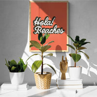 Hola Beaches (Orange Sun) Word Art Print - Unframed - Beach House Art
