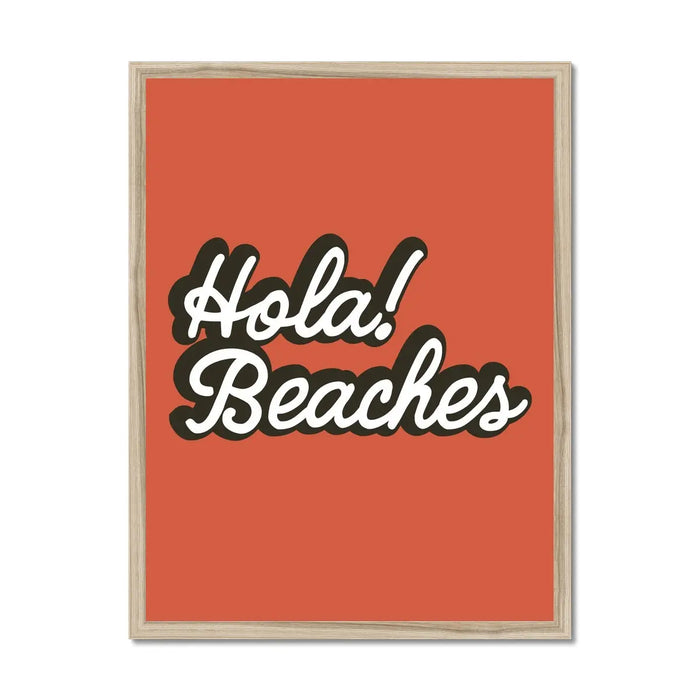 Hola Beaches (Orange Sun) Word Art Print - Framed - Beach House Art