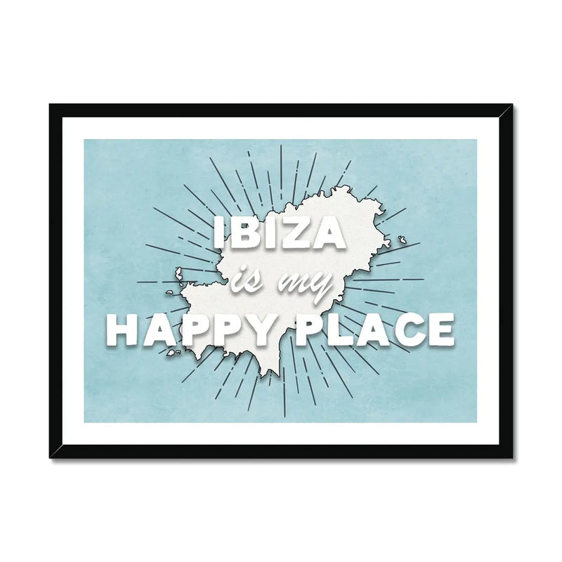 Ibiza Framed Map Print | Ibiza is my Happy Place | Ibiza Map Print Blue - Framed