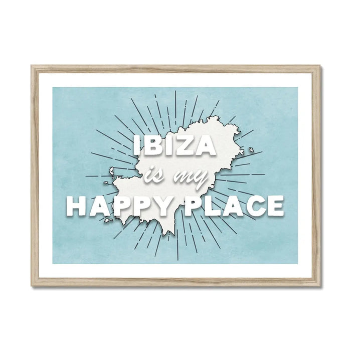 Ibiza Framed Map Print | Ibiza is my Happy Place | Ibiza Map Print Blue - Framed