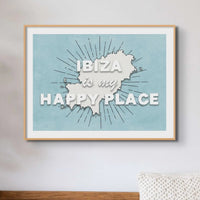 Ibiza Framed Map Print | Ibiza is my Happy Place | Ibiza Map Print Blue - Framed