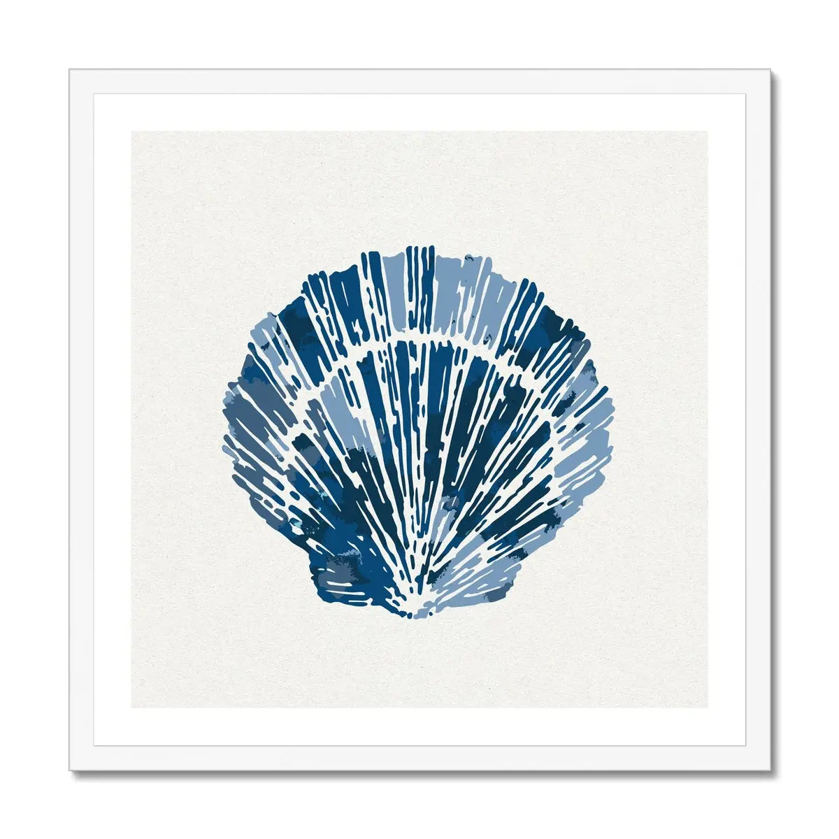 Scallop Shell Art Print, featuring stunning watercolour shell art painting. This beautiful piece is elegantly framed in a natural wood frame to enhance its aesthetic appeal. Perfect for adding a touch of coastal charm to any space.