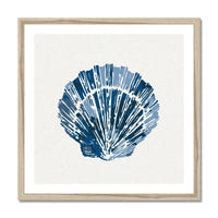 Indigo Scallop Shell Art Print | Watercolour Shell Art - framed in a natural wood frame