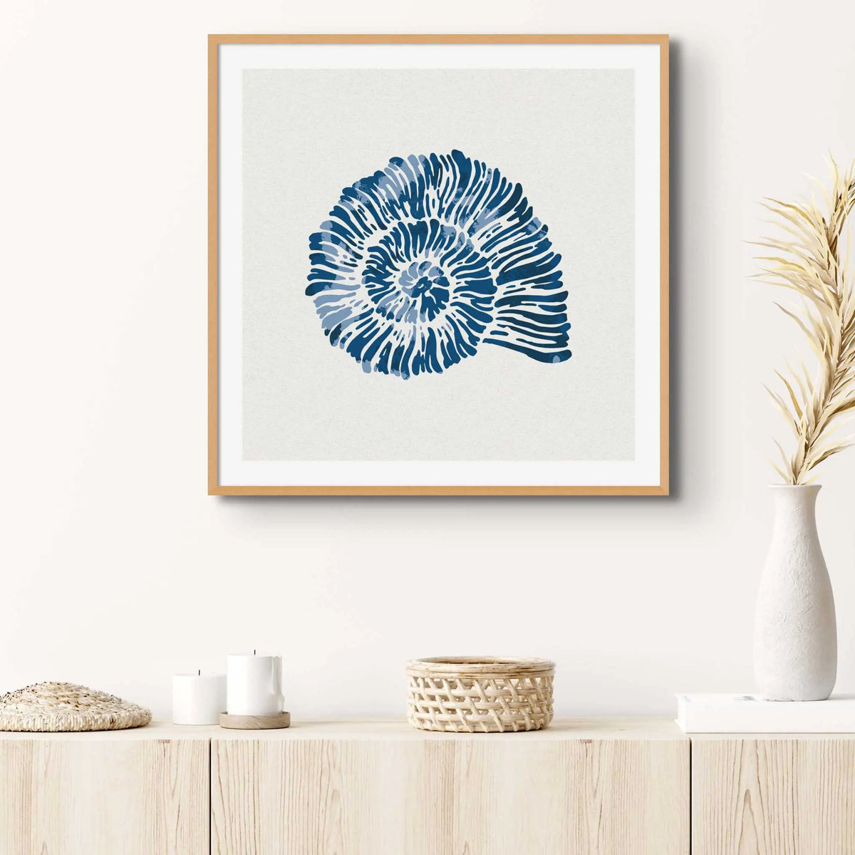 Indigo Spiral Shell Art Print | Watercolour Shell Art - Unframed