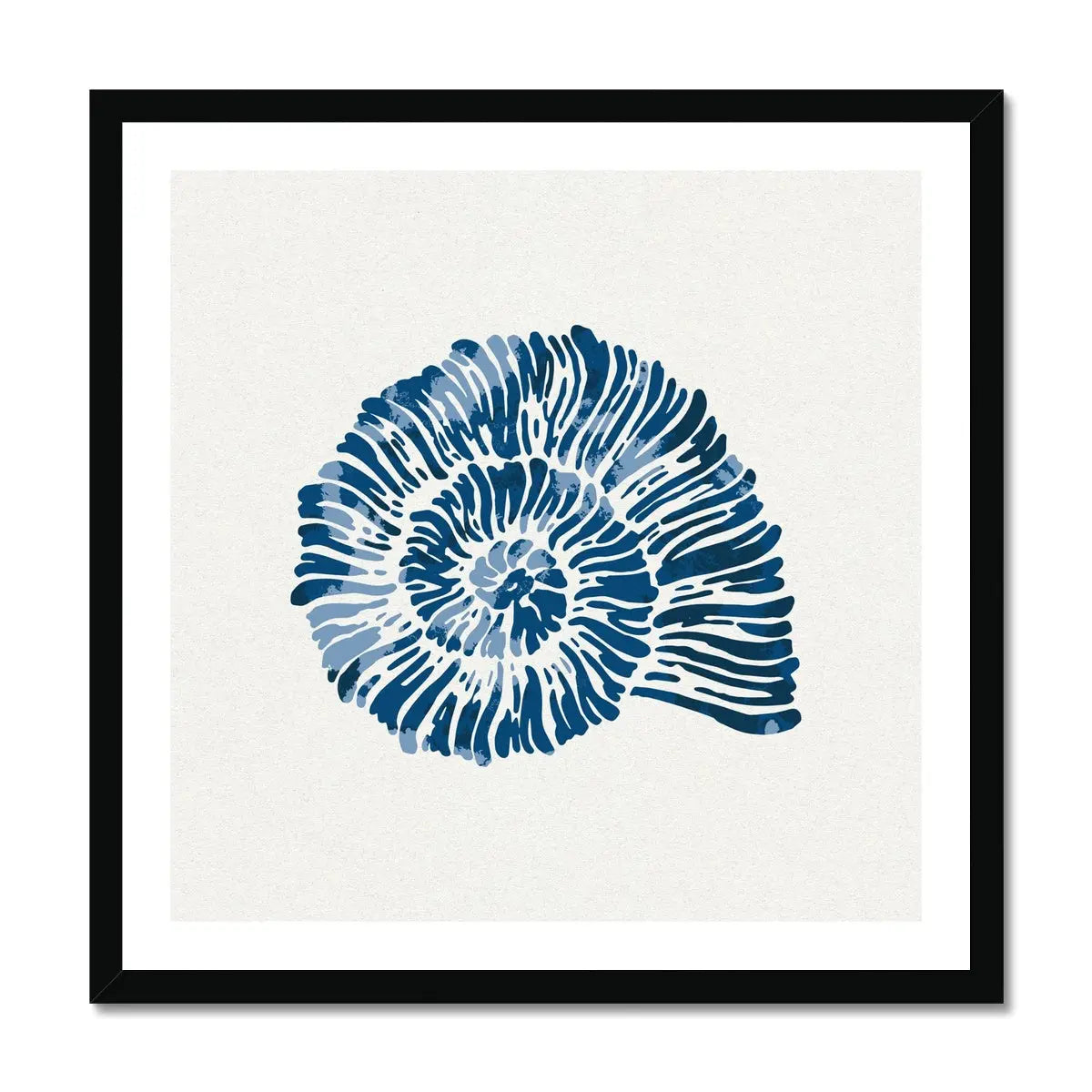 Indigo Spiral Shell Art Print, featuring stunning watercolour artwork. It's even framed and ready to display!