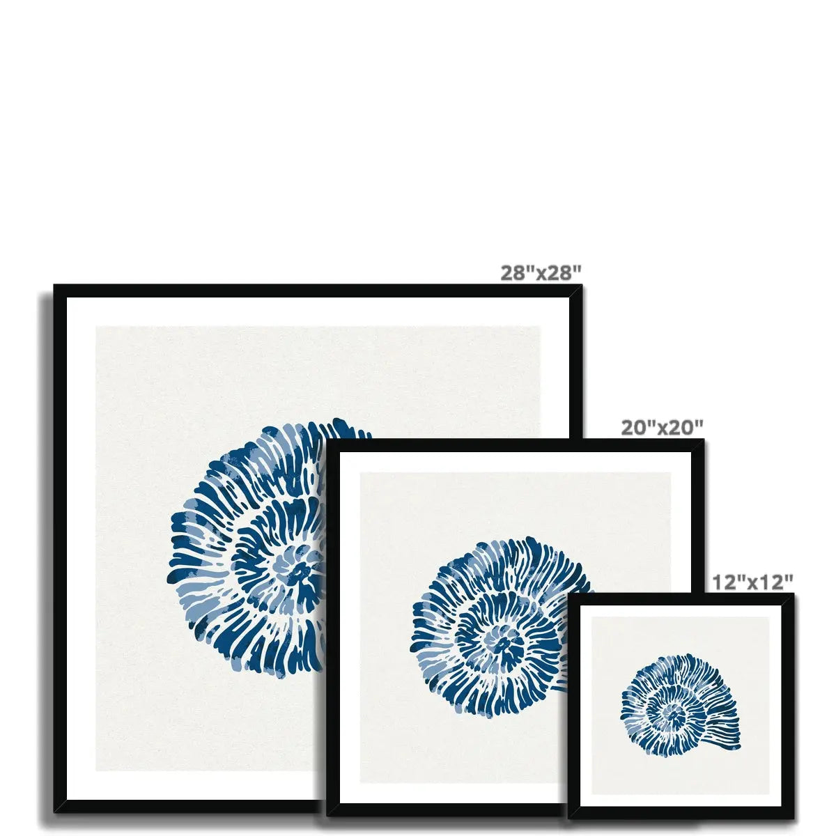 Indigo Spiral Shell Art Print, featuring stunning watercolour artwork. It's even framed and ready to display!