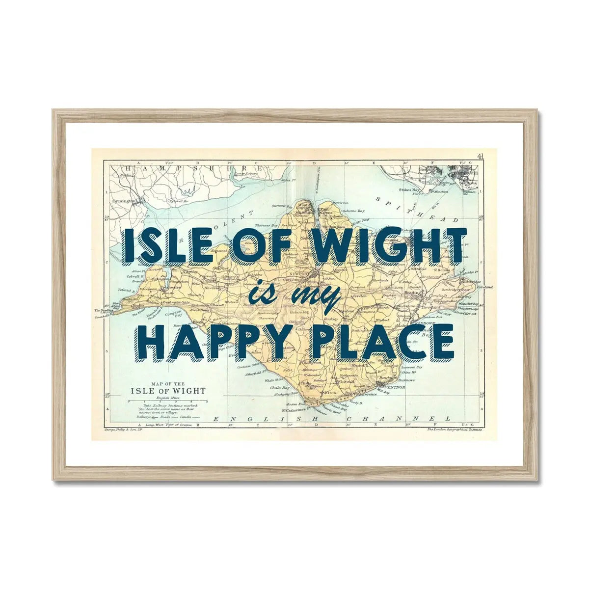 Isle of Wight is my Happy Place (Isle of Wight Map) Vintage Map Art - Framed - Beach House Art