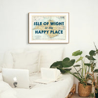 Isle of Wight is my Happy Place (Isle of Wight Map) Vintage Map Art - Framed - Beach House Art