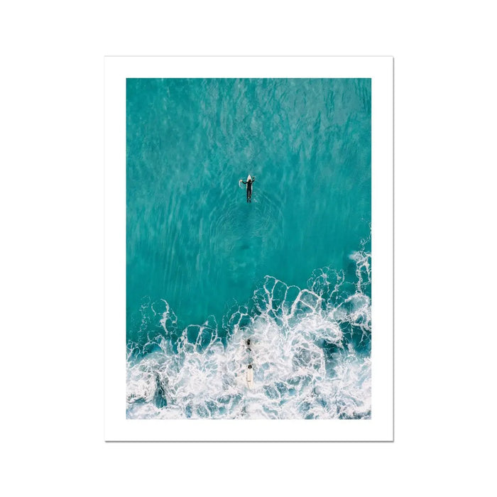 Jade Surfer (Aerial Beach Photography) - Unframed aerial photograph of surfer paddling - Beach House Art