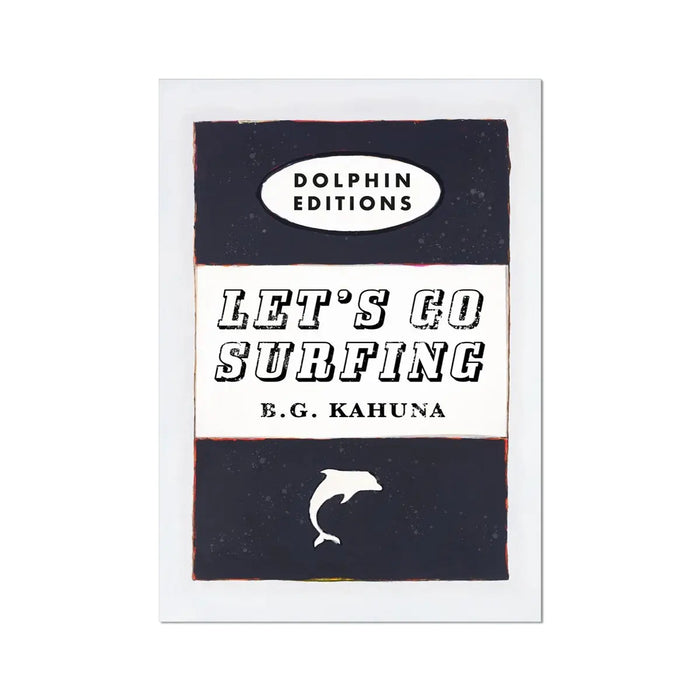 Let's Go Surfing Vintage Book Cover Art Print in black  - Unframed