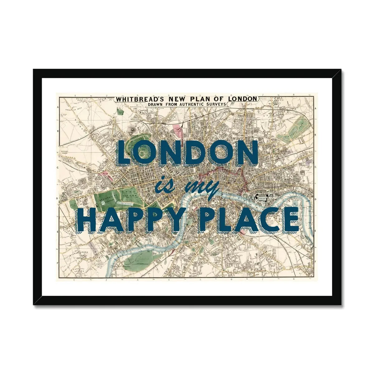 London is my Happy Place (London Map) Vintage Map Art - Framed - Beach House Art