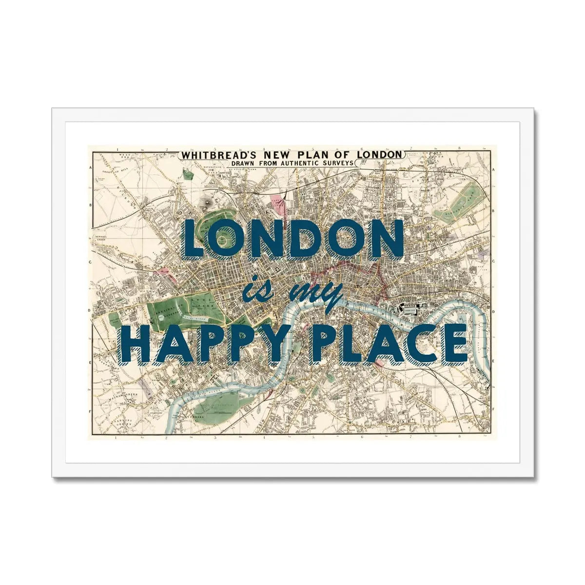 London is my Happy Place (London Map) Vintage Map Art - Framed - Beach House Art