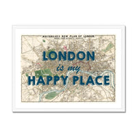 London is my Happy Place (London Map) Vintage Map Art - Framed - Beach House Art