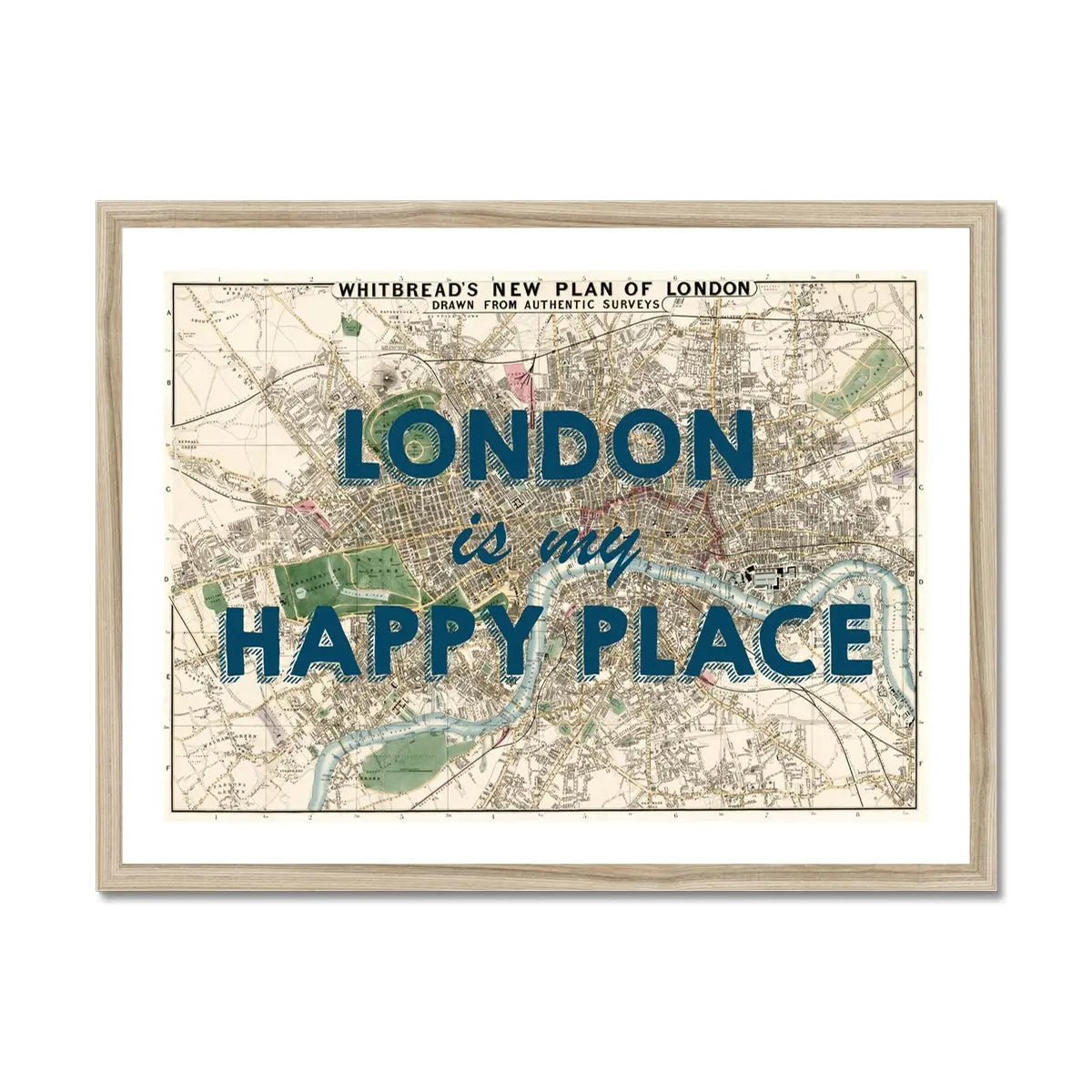 London is my Happy Place (London Map) Vintage Map Art - Framed - Beach House Art