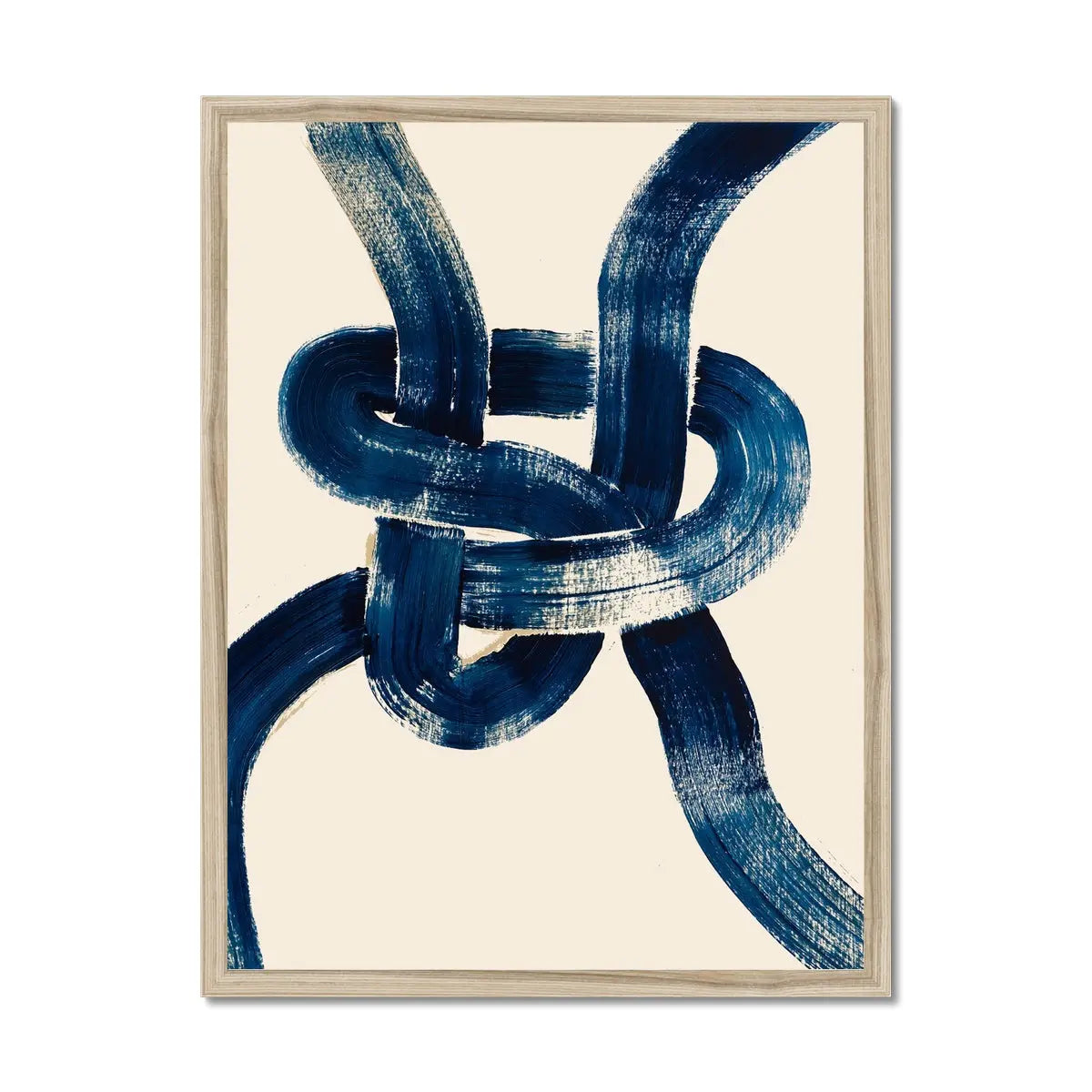 Framed abstract art print of a nautical knot in blue - coastal wall art