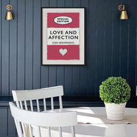 Love and Affection Song Lyric Book Cover Print in Red - Framed Wall Art