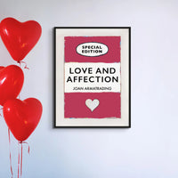 Love and Affection Song Lyric Book Cover Print in Red - Unframed Wall Art