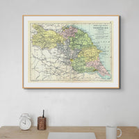 Map Print of North & East Ridings | Vintage Map of North & East Yorkshire Print - Unframed Wall art