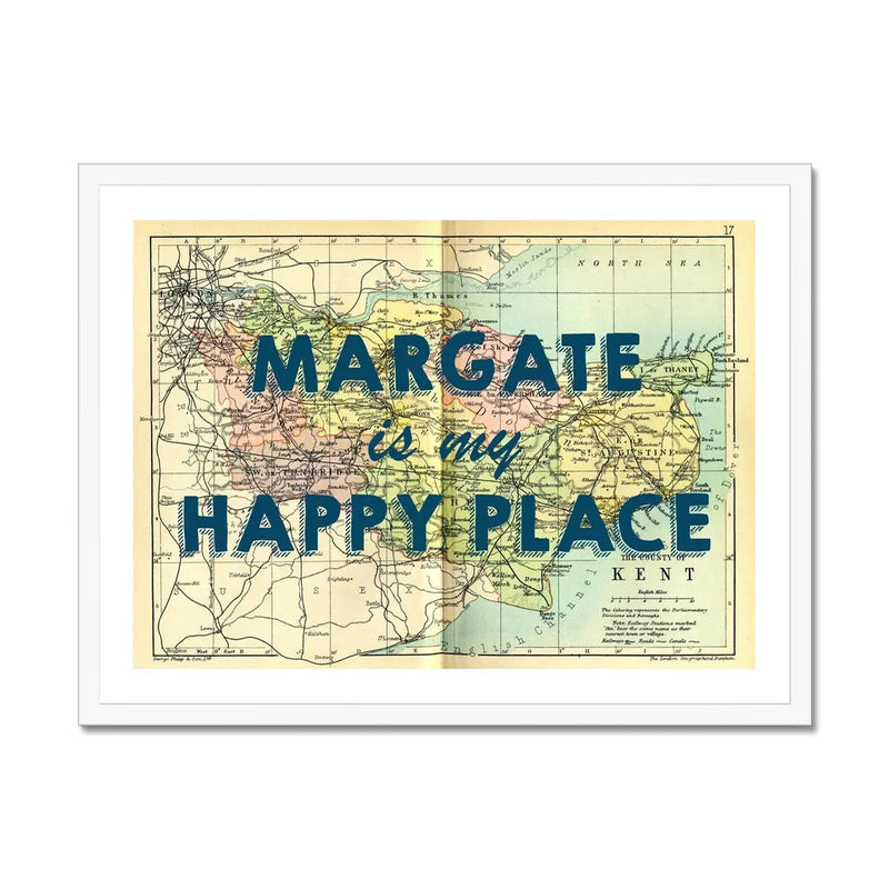 Margate is my Happy Place (Kent Map) Vintage Map Art - Framed - Beach House Art