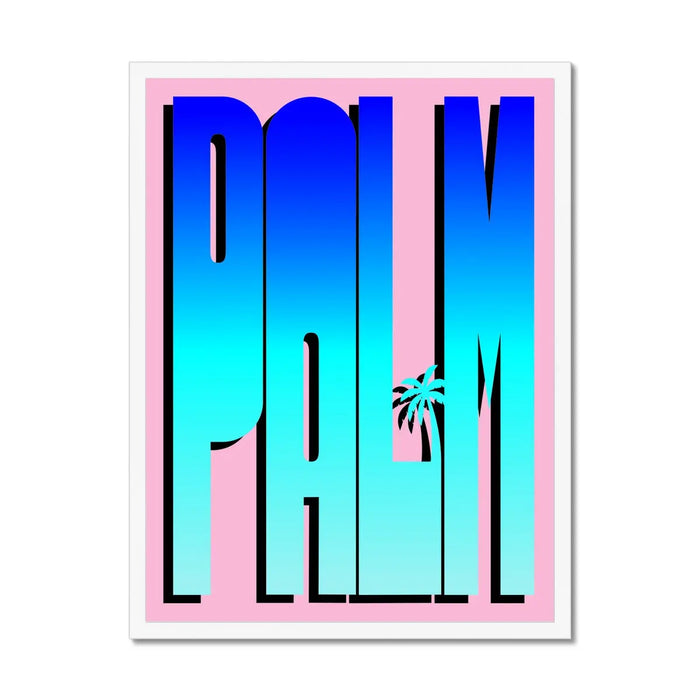 Neon Blue Palm: Word Art - Framed - Beach House Art