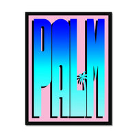 Neon Blue Palm: Word Art - Framed - Beach House Art