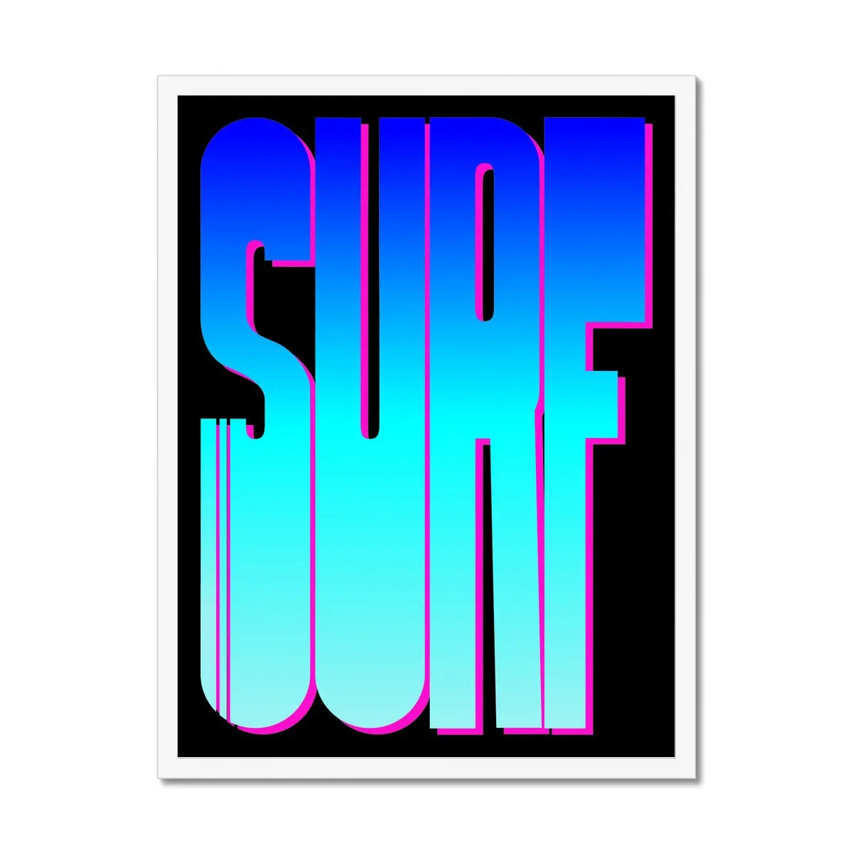 Neon Blue Surf: Word Art - Framed - Beach House Art