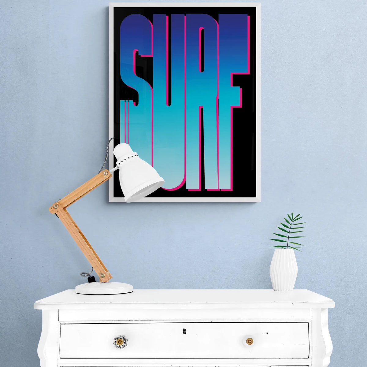 Neon Blue Surf: Word Art - Framed - Beach House Art