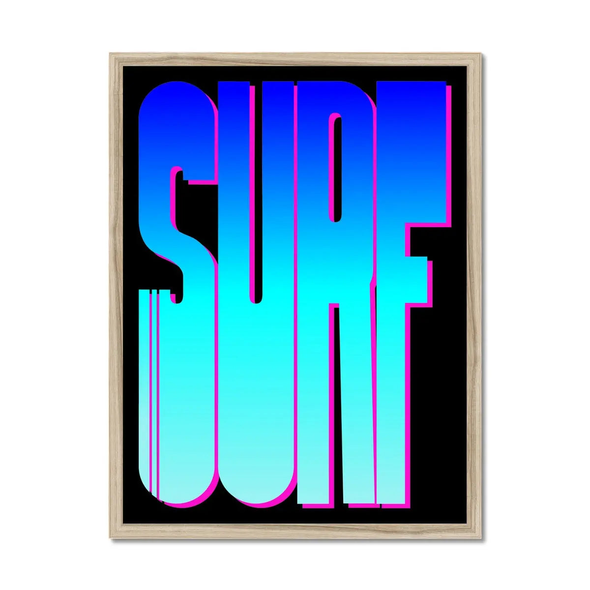 Neon Blue Surf: Word Art - Framed - Beach House Art