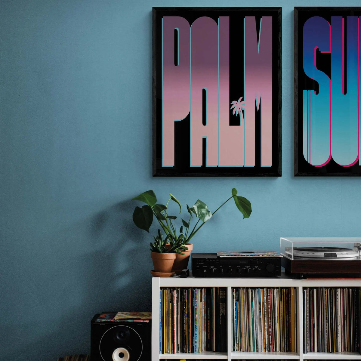 Neon Pink Palm: Word Art - Framed - Beach House Art