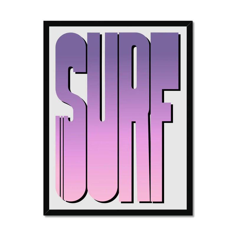 Neon Pink Surf: Word Art - Framed - Beach House Art