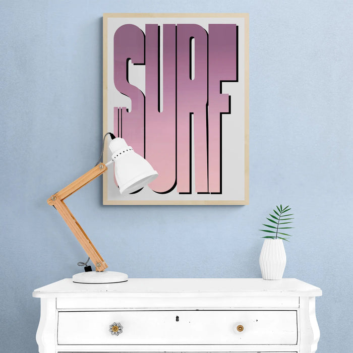 Neon Pink Surf: Word Art - Framed - Beach House Art