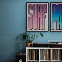 Neon Pink Surf: Word Art - Framed - Beach House Art