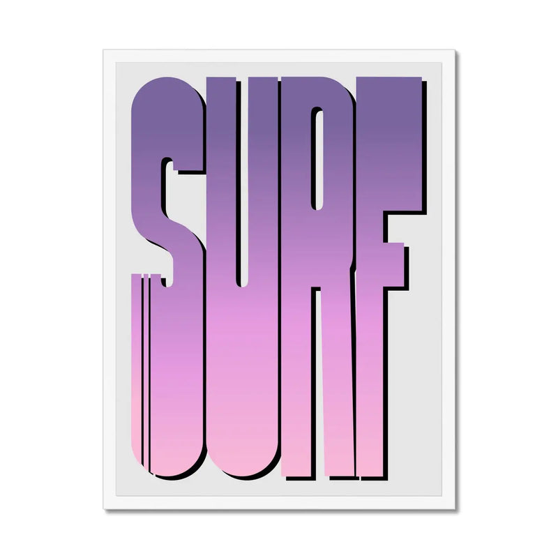 Neon Pink Surf: Word Art - Framed - Beach House Art