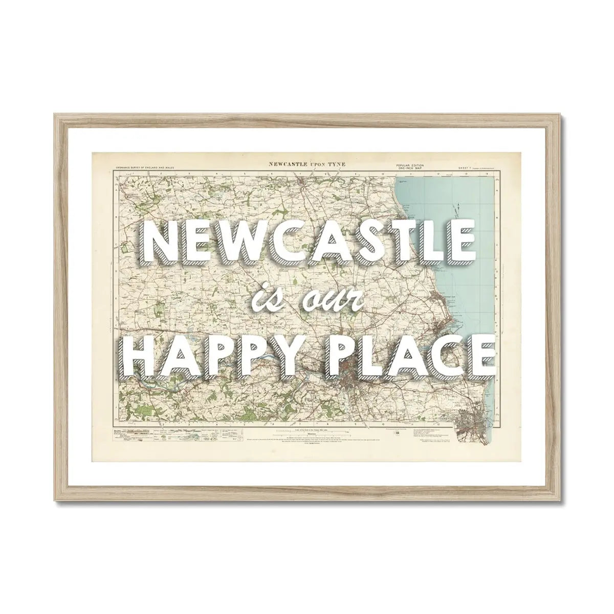 Newcastle is our Happy Place | Map Print of Newcastle | Map Art - Framed Wall Art