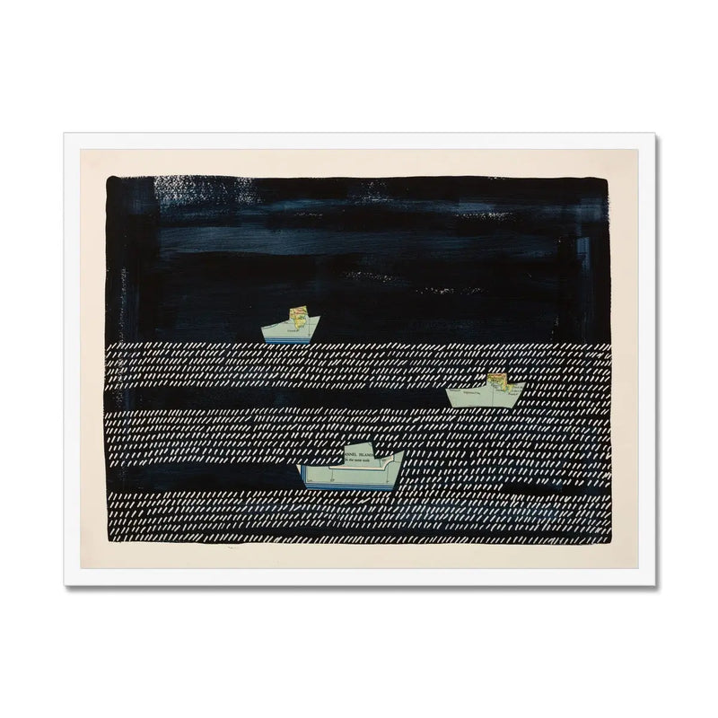 Night Fleet Ocean Painting - Navy Modern Coastal Art Print - Nautical Framed Wall Art