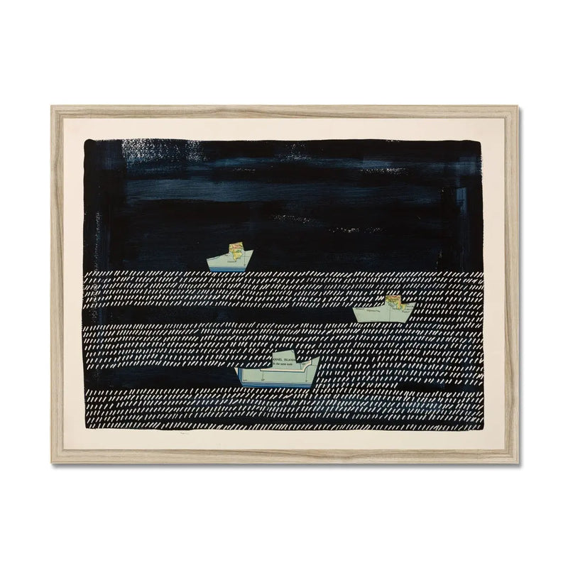 Night Fleet Ocean Painting - Navy Modern Coastal Art Print - Nautical Framed Wall Art