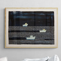 Seascape Painting - Modern Coastal Art Print in blue - Artwork of boats and the sea - Unframed Wall Art