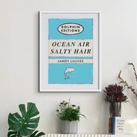 Vintage book cover art print of Ocean Air in light blue. This print comes with a frame for your convenience.