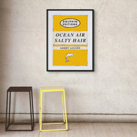 Ocean Air (Sunshine Yellow) Vintage Book Cover Art Print that comes with a frame.