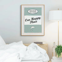 Our Happy Place (Sage) Vintage Book Cover Art Print - Framed