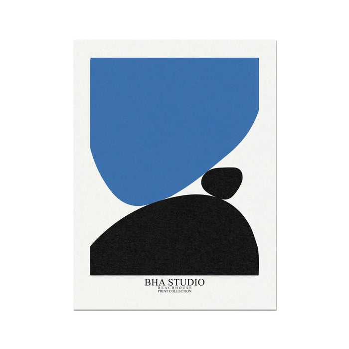 Black & Blue Abstract Wall Art - Pebble Stack No 2 - Unframed - Beach House Art