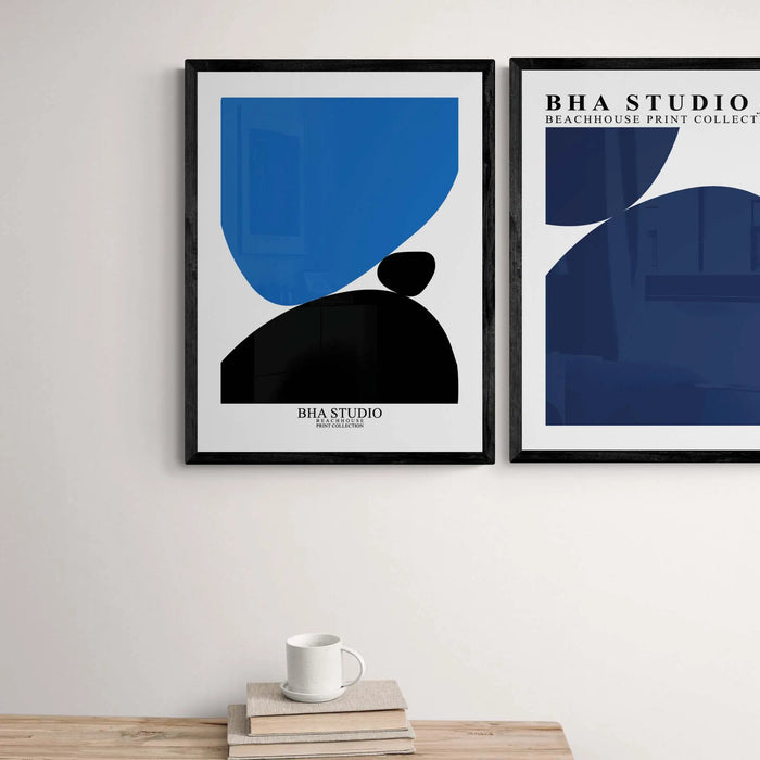 Black & Blue Abstract Wall Art - Pebble Stack No 2 - Unframed - Beach House Art