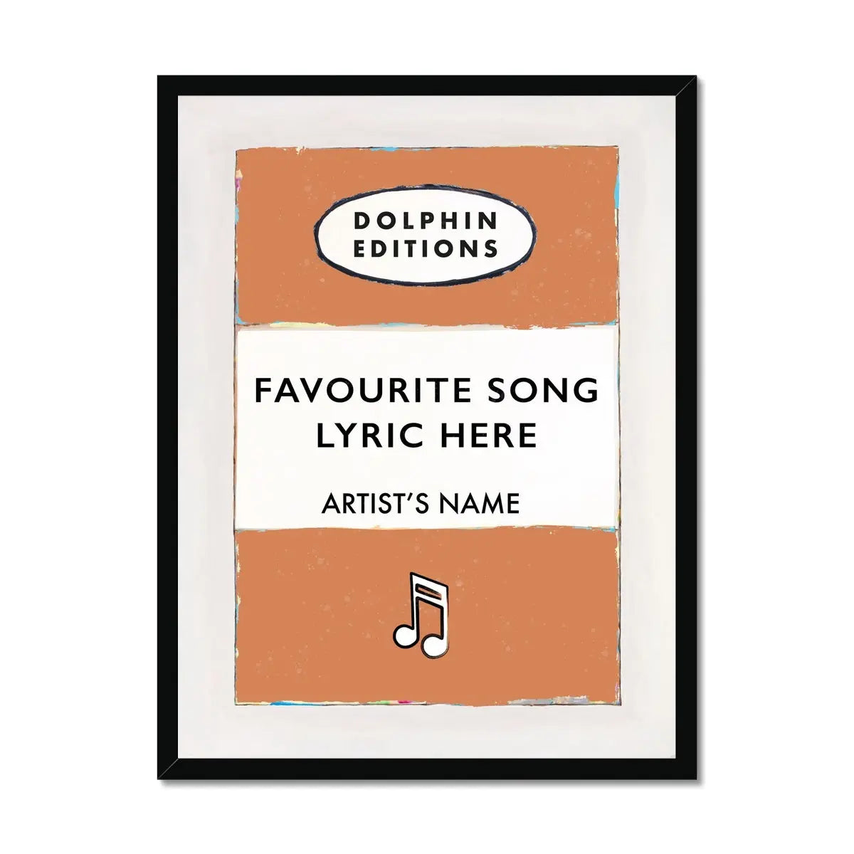 Personalised Book Cover Art Print | Custom Song Lyric Print | Song Lyrics on print in Orange - Framed Wall Art