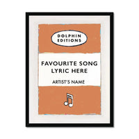 Personalised Book Cover Art Print | Custom Song Lyric Print | Song Lyrics on print in Orange - Framed Wall Art