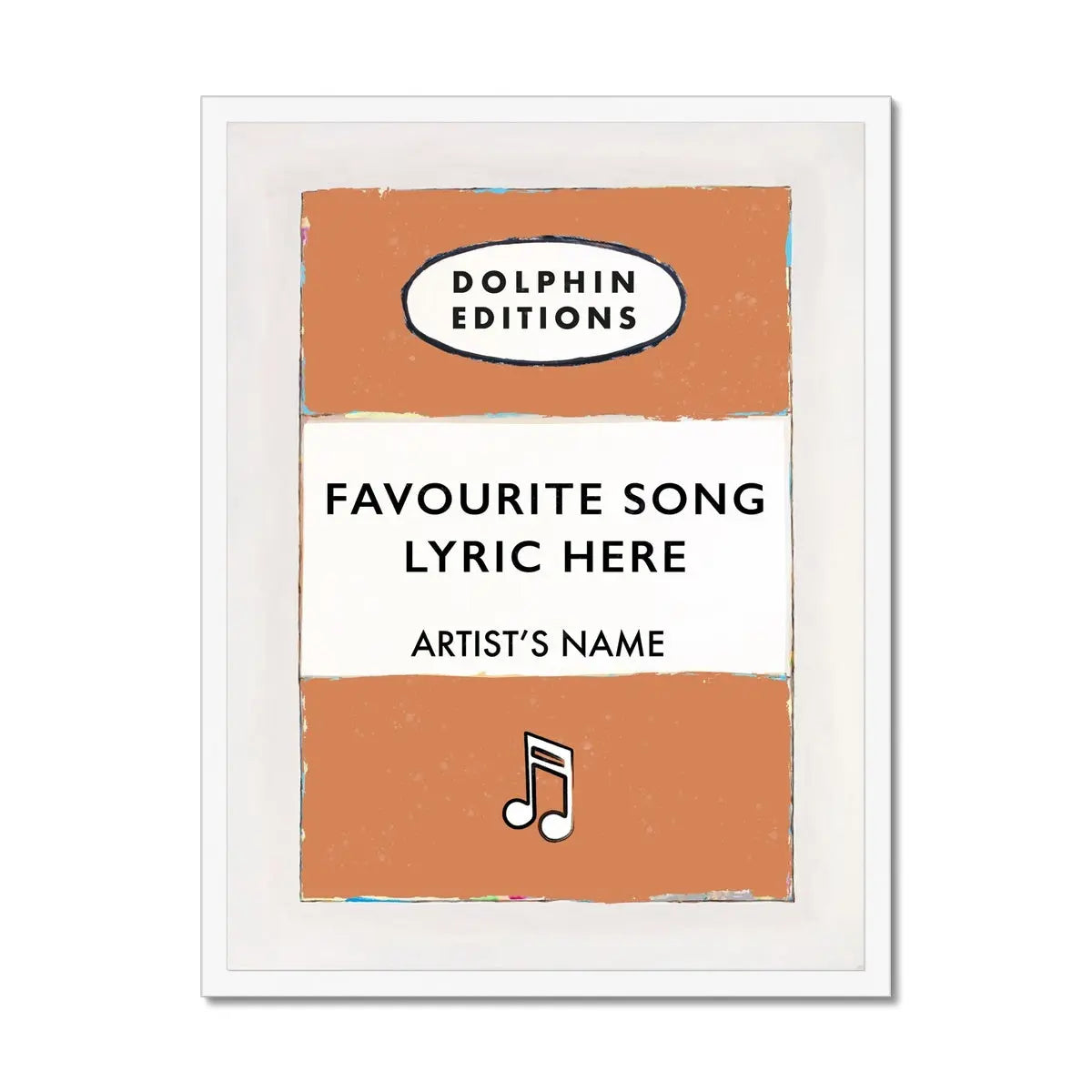 Personalised Book Cover Art Print | Custom Song Lyric Print | Song Lyrics on print in Orange - Framed Wall Art