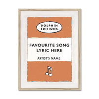 Personalised Book Cover Art Print | Custom Song Lyric Print | Song Lyrics on print in Orange - Framed Wall Art