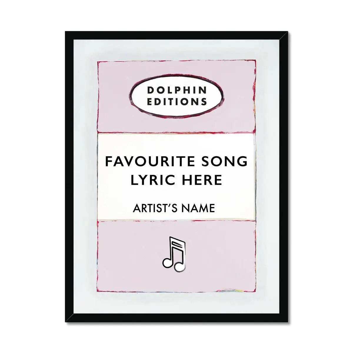 Personalised Book Cover Art Print | Custom Song Lyric Print | Song Lyrics on print in Pink - Framed Wall Art